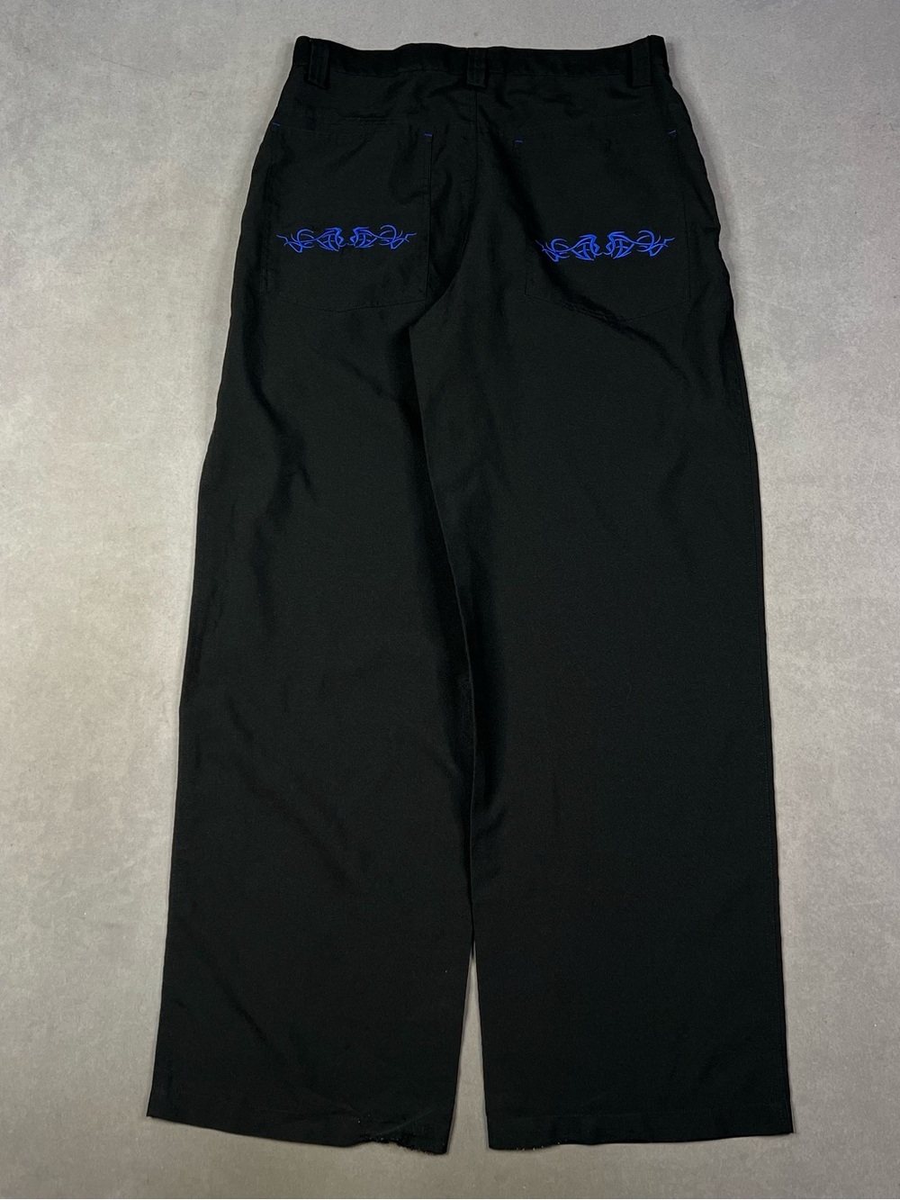 Y2K Jnco Style R2 Black Men's Pants with Blue Embroidered Detail
